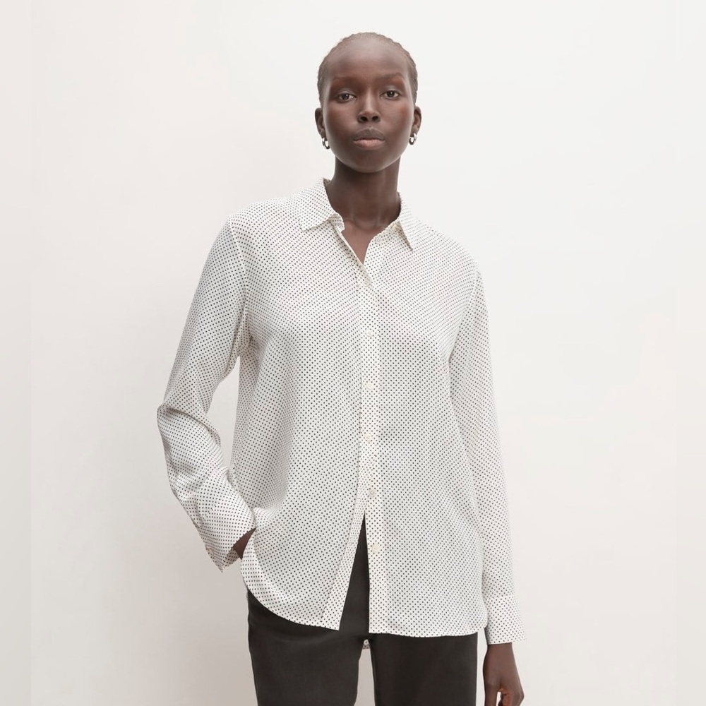 Everlane White Button Down with Black Polka Dots